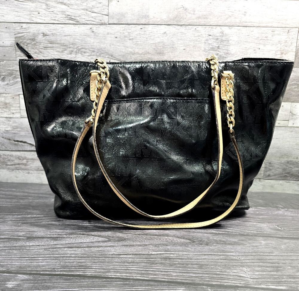 Michael Kors Jet Set Large Chain Tote Bag Black Patent Leather Monogram